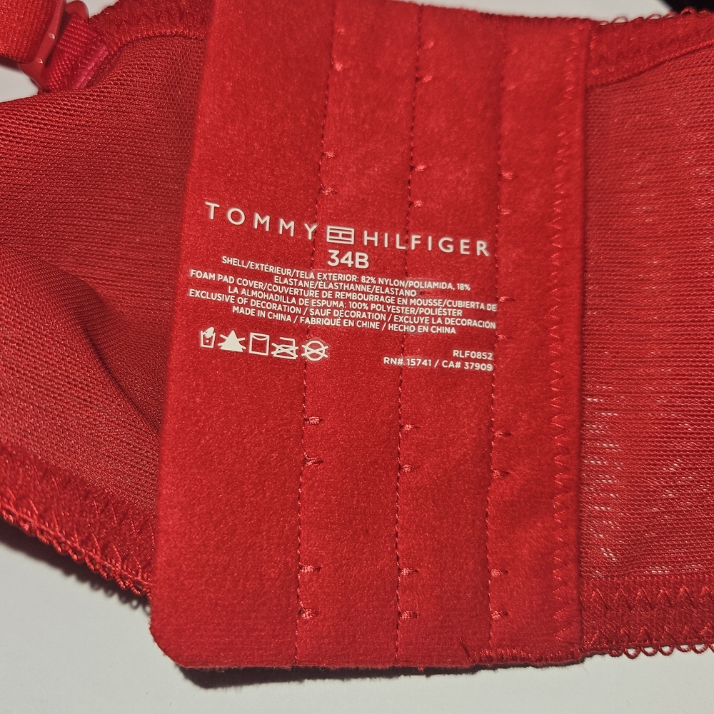 Tommy Hilfiger Red Women's Bra 34B Push Up Logo Mesh 5 Hoock Adjustable Sraps - Picture 6 of 15